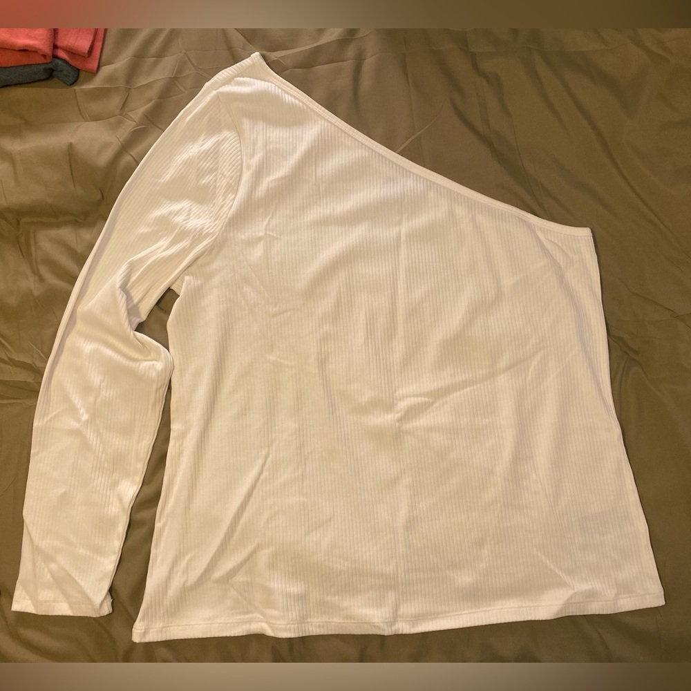 Old Navy White Asymmetrical Blouse with Long Sleeve